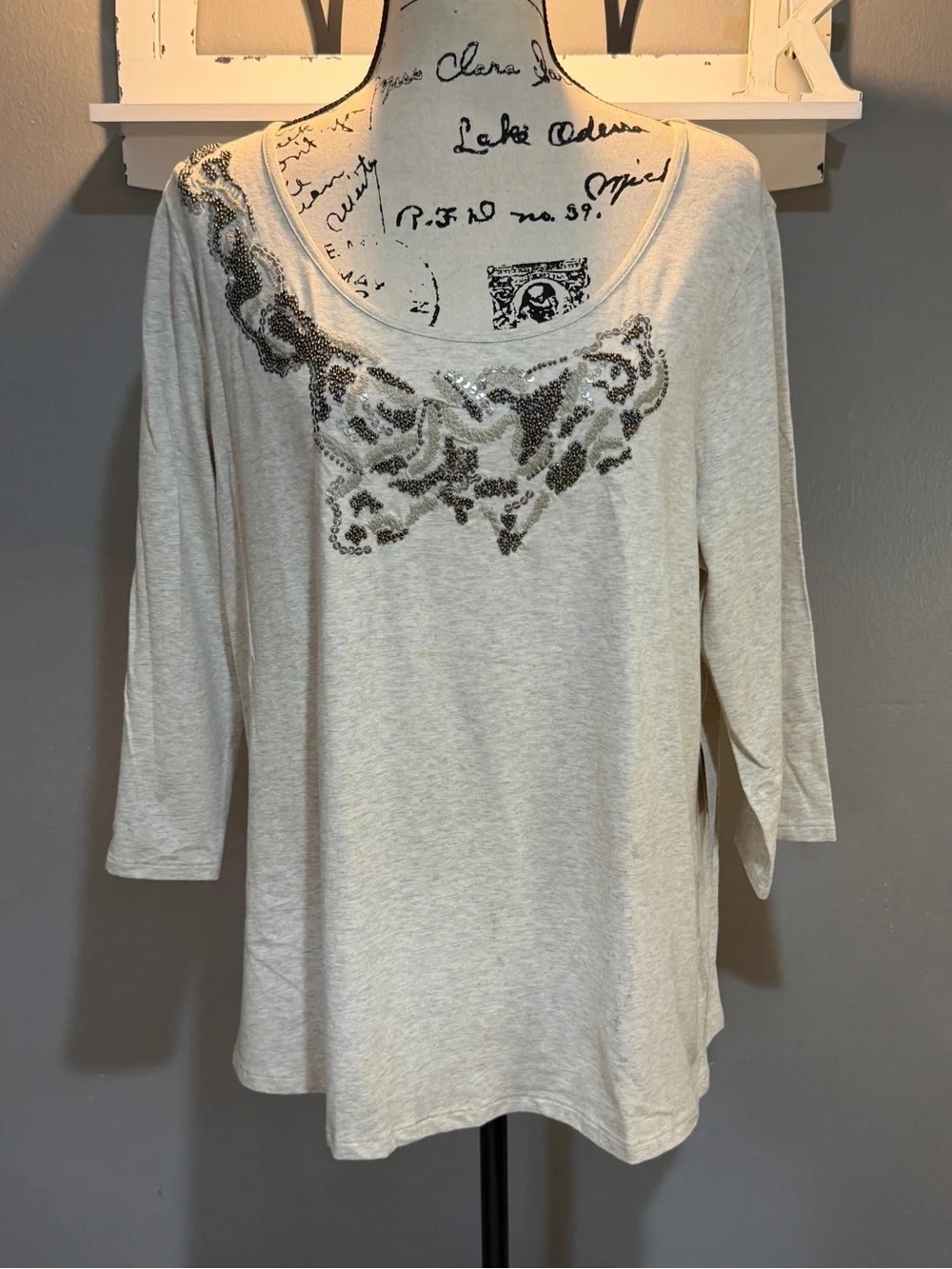 COLDWATER CREEK CREAM SCOOP NECK TOP WITH BEADED DETAILING NWT SZ XL